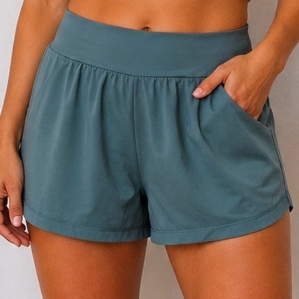 Halara Women's Large Long High Waisted Flowy Athletic Shorts Teal Blue Active